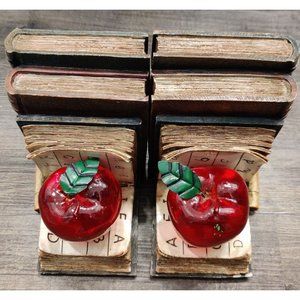 Apple On Books Teacher Educator Nursery Bookworm Bookends Resin Acrylic ABCs